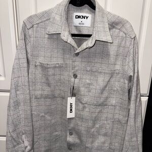 DKNY Gray Plaid Casual Button Down Shirt
